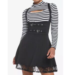 NWT Hot Topic Thorn & Fable Black Heart Buckle Lace Goth Skirtall Jumper Dress